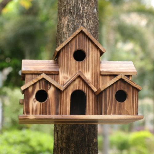 Vogelhaus aus Holz mit 6 Eingängen für kleine Vögel