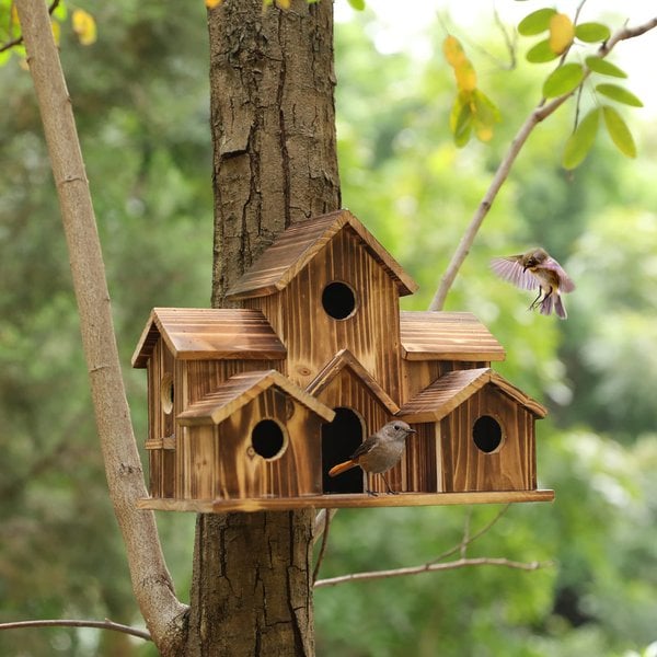 Vogelhaus aus Holz mit 6 Eingängen für kleine Vögel