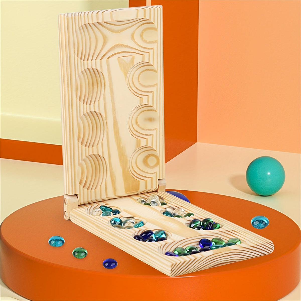 SpeelGem - Mancala Board Game Set with Foldable Wooden Board