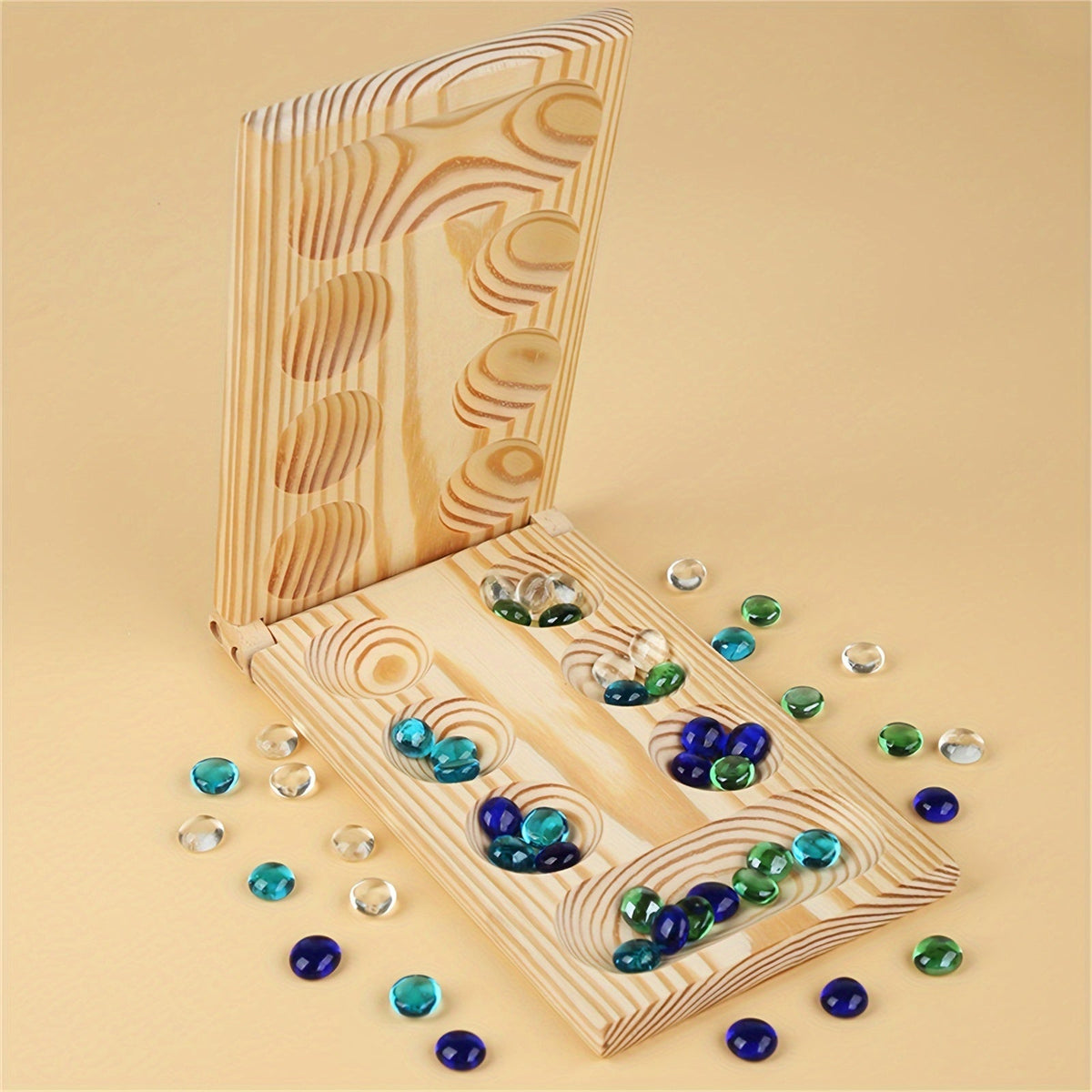 SpeelGem - Mancala Board Game Set with Foldable Wooden Board