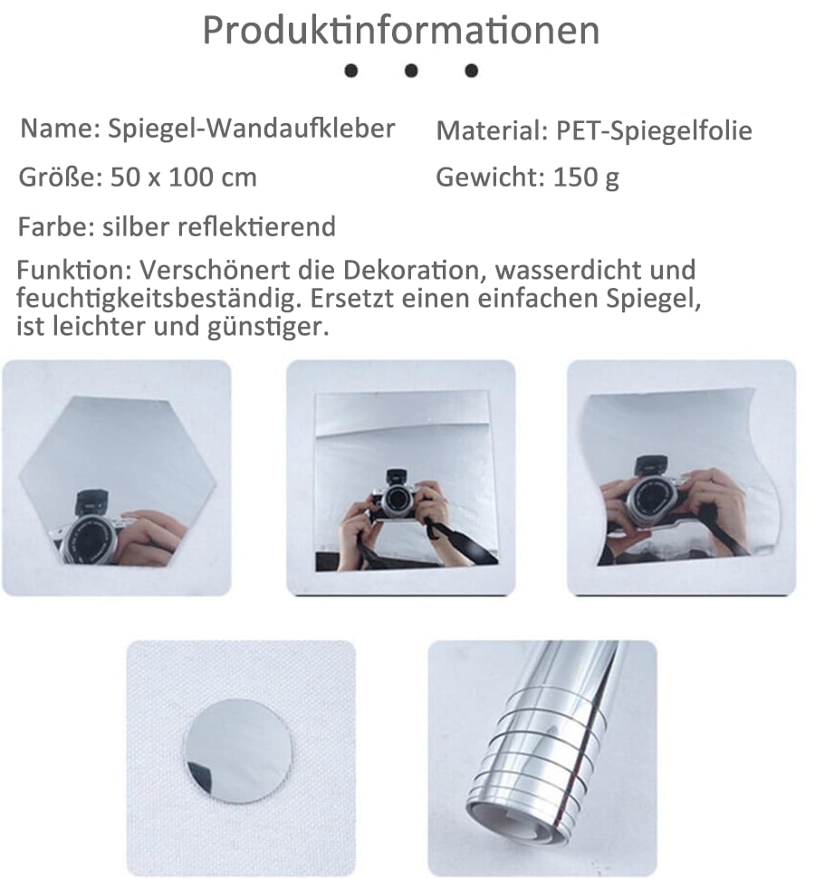 Selbstklebende Spiegel-Folie | Bruchsicher & Anpassbar | Klar
