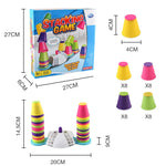 Buntes Becher-Stapelspiel für Kinder – Rennen um die Spitze