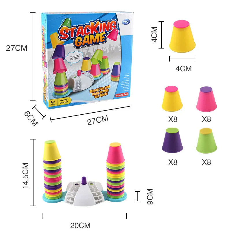 Buntes Becher-Stapelspiel für Kinder – Rennen um die Spitze