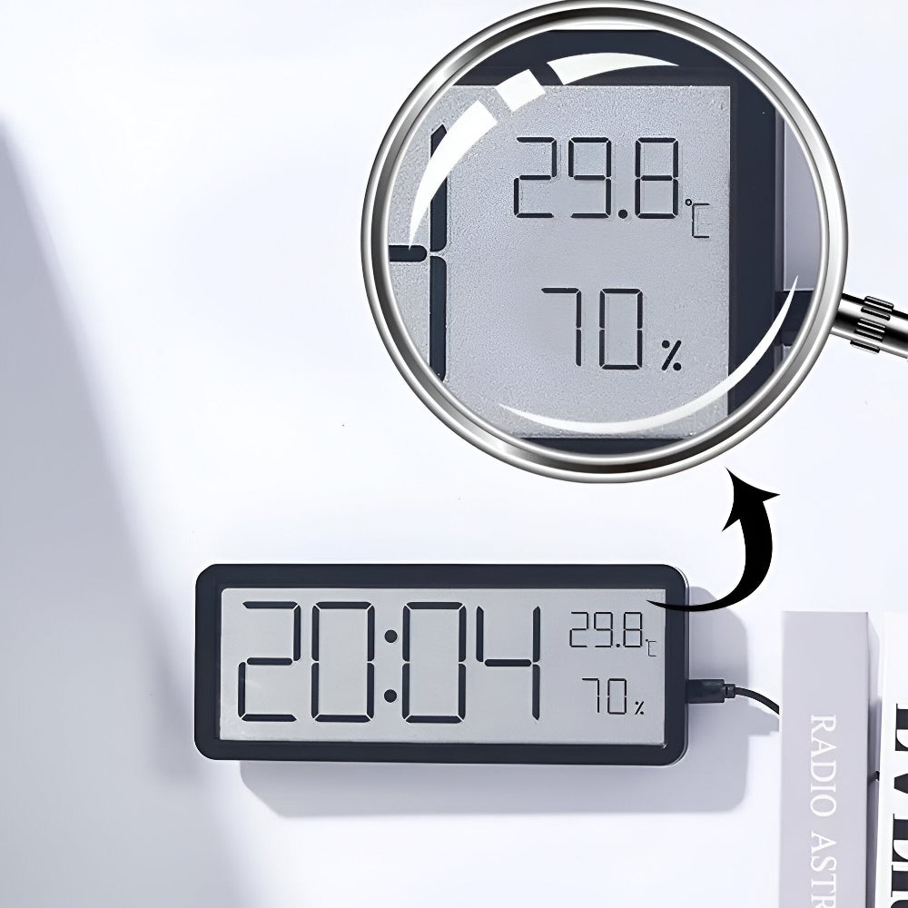 Moderne LED Wanduhr – Präzise Zeit- und Klimamessung