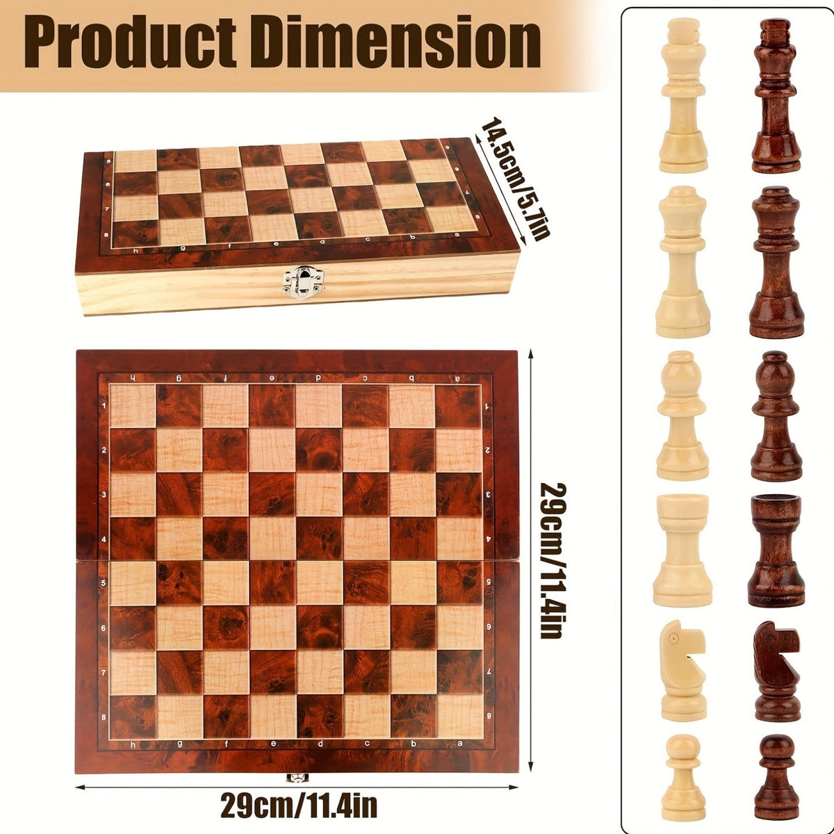Elegant 3-in-1 Wooden Game Set: Chess, Checkers, and Backgammon