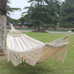 Naturliebe | 200x150cm Doppelte Outdoor-Camping-Hängematte mit Holzstange (Weiß)