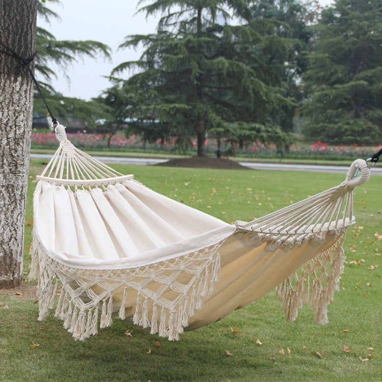 Naturliebe | 200x150cm Doppelte Outdoor-Camping-Hängematte mit Holzstange (Weiß)
