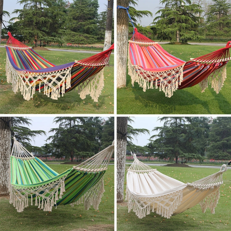Naturliebe | 200x150cm Doppelte Outdoor-Camping-Hängematte mit Holzstange (Weiß)