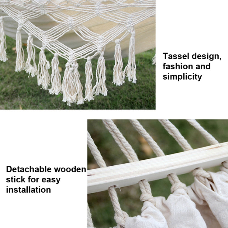 Naturliebe | 200x150cm Doppelte Outdoor-Camping-Hängematte mit Holzstange (Weiß)