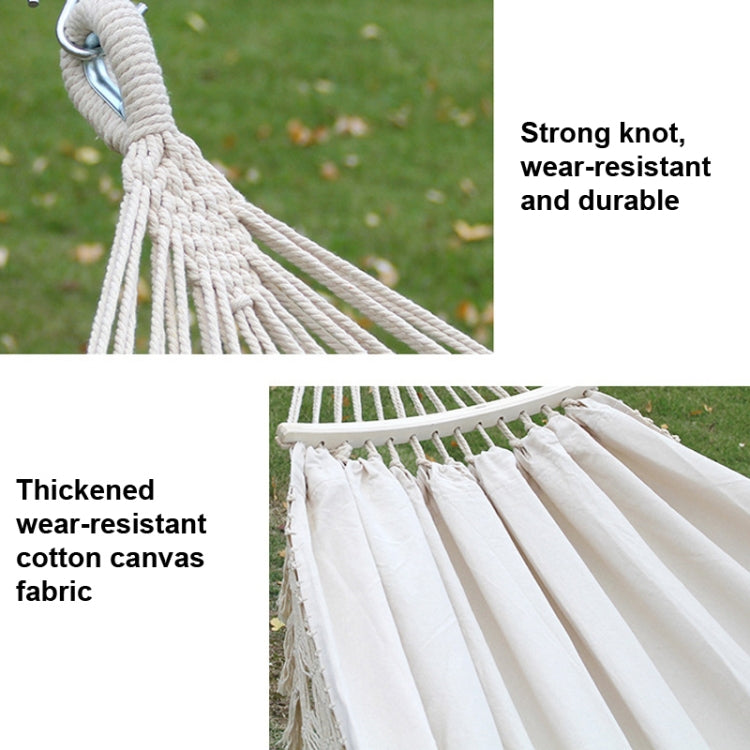Naturliebe | 200x150cm Doppelte Outdoor-Camping-Hängematte mit Holzstange (Weiß)