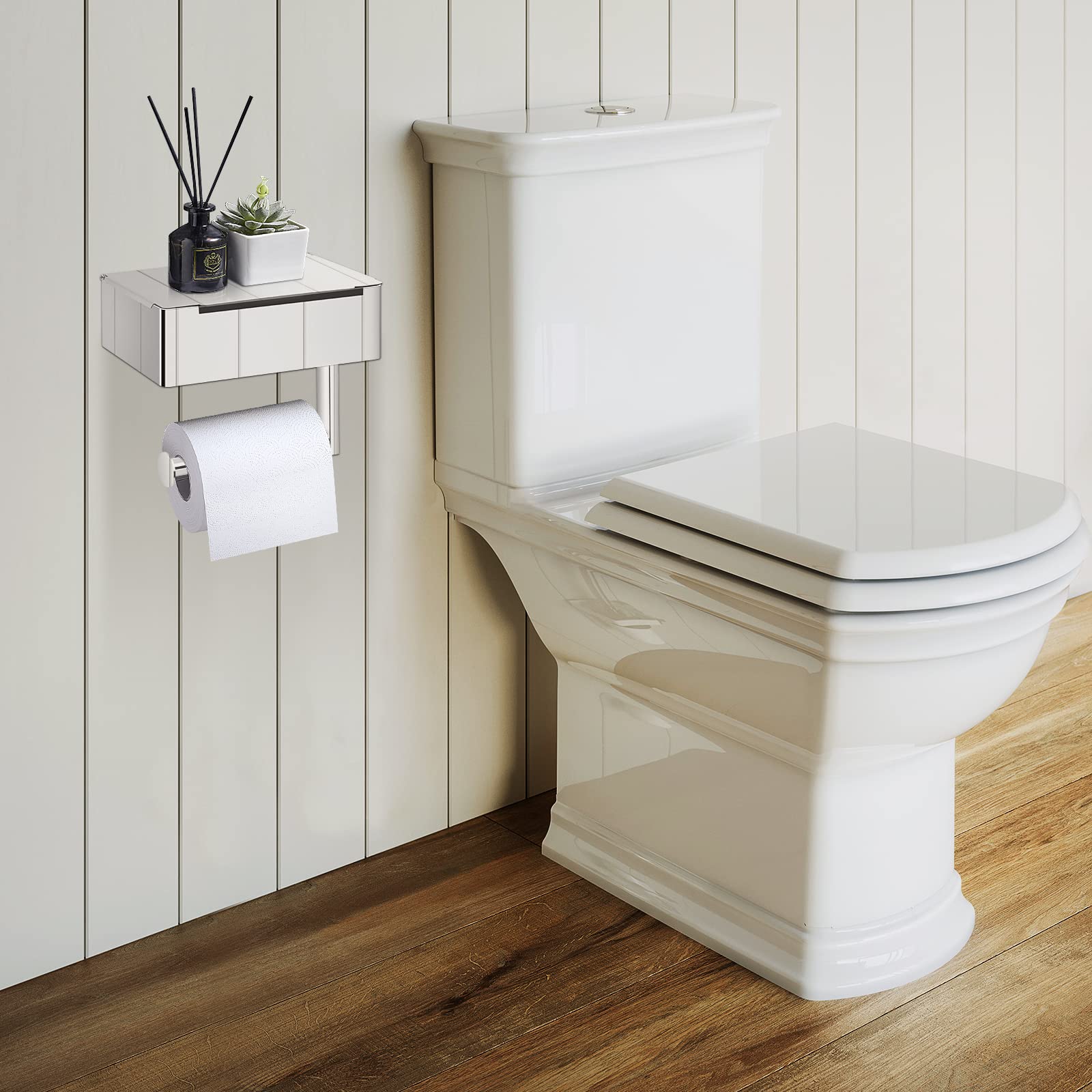 Praktischer Toilettenpapierhalter mit Ablage aus Edelstahl