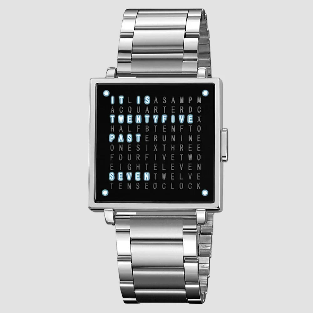 Elegante Hybrid-Uhr mit Buchstabenanzeige aus Edelstahl
