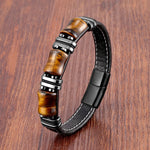 Lederarmband mit Tigerauge und Edelstahlakzenten – Naturstein Schmuck