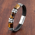 Lederarmband mit Tigerauge und Edelstahlakzenten – Naturstein Schmuck