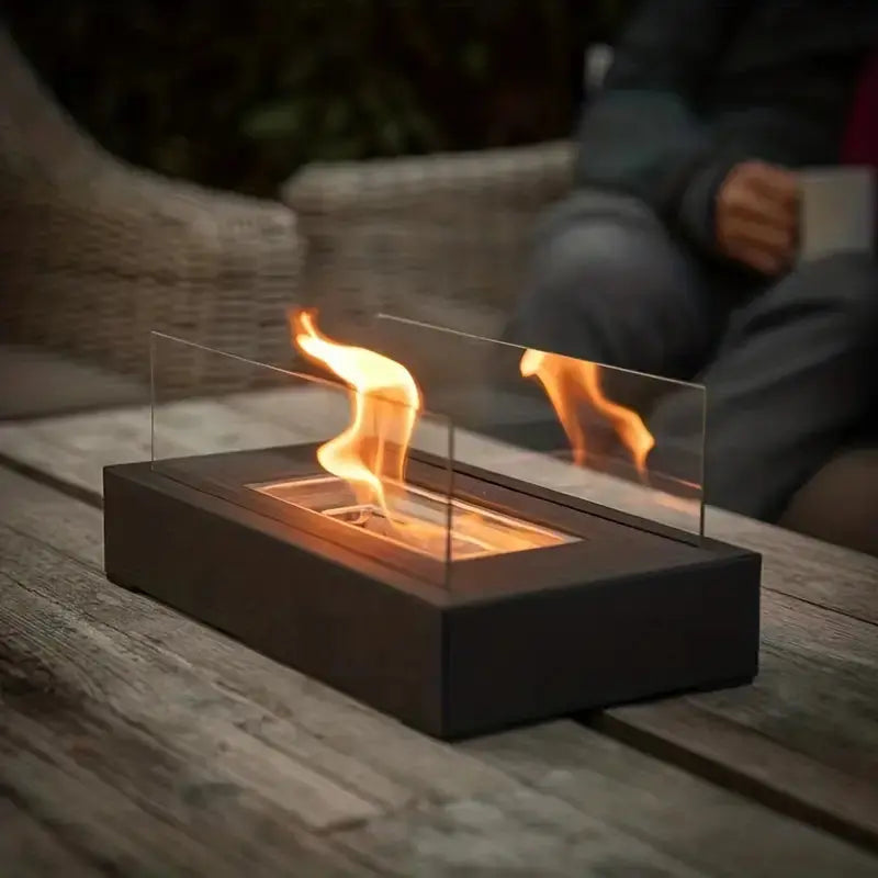 Tisch-Bioethanol Kamin | Echtes Feuer ohne Rauch | Windschutz aus Glas | FlammeLux