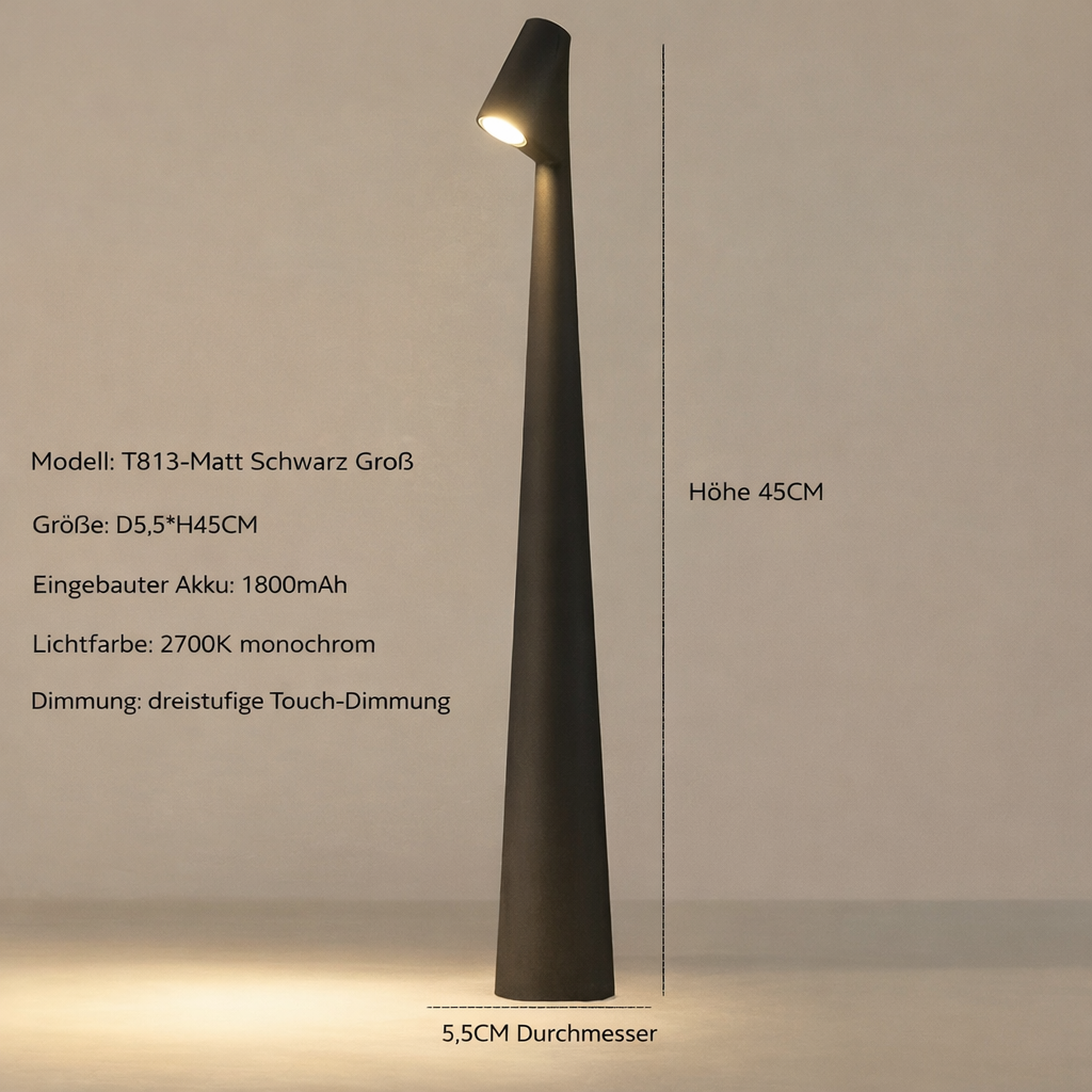 Stilvolle Tischlampe | Kabelloses LED-Design | 3-stufige Touch-Dimmung