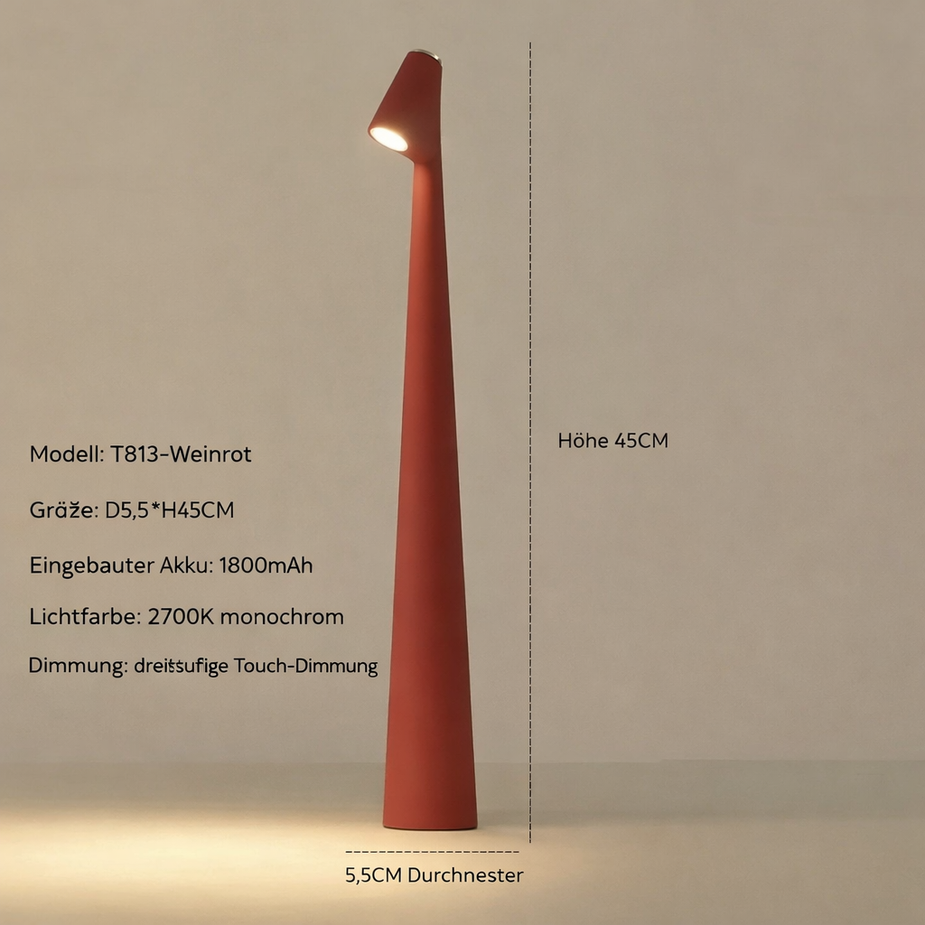 Stilvolle Tischlampe | Kabelloses LED-Design | 3-stufige Touch-Dimmung