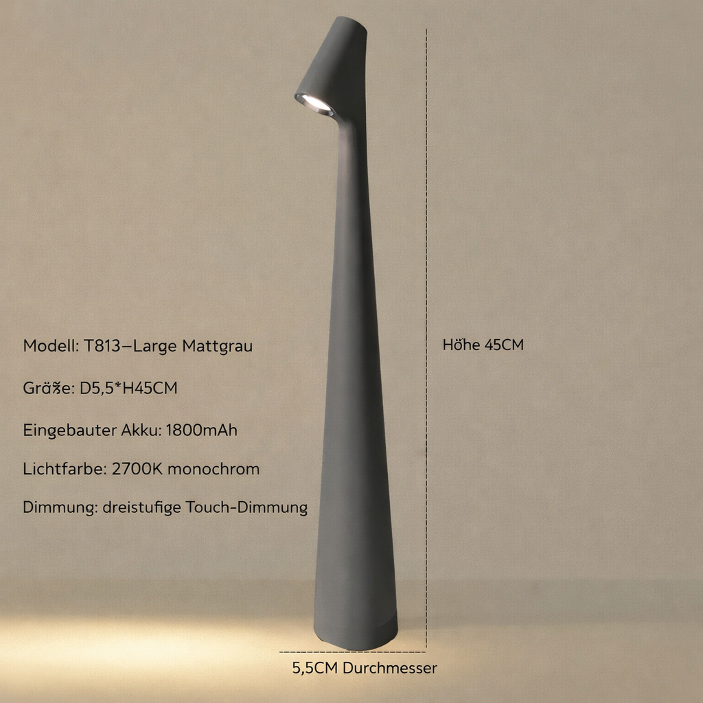 Stilvolle Tischlampe | Kabelloses LED-Design | 3-stufige Touch-Dimmung