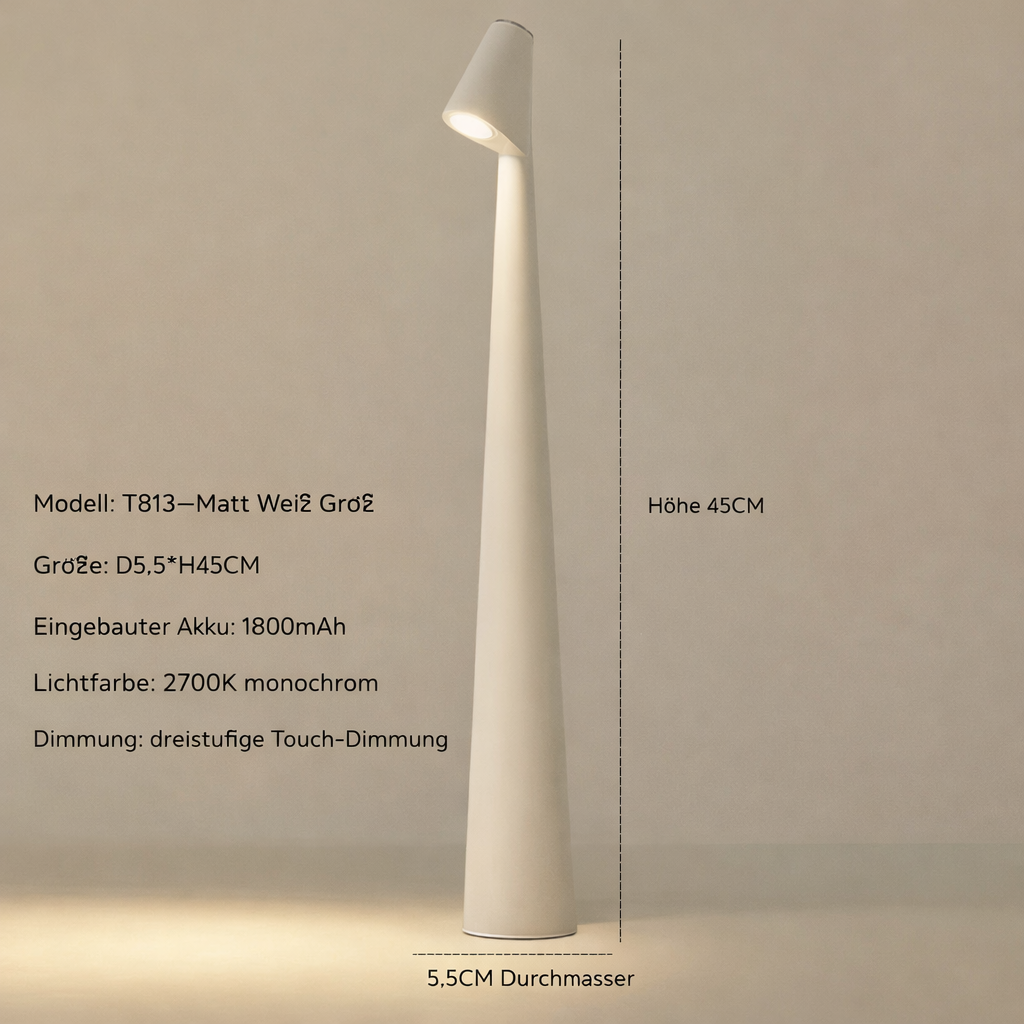 Stilvolle Tischlampe | Kabelloses LED-Design | 3-stufige Touch-Dimmung