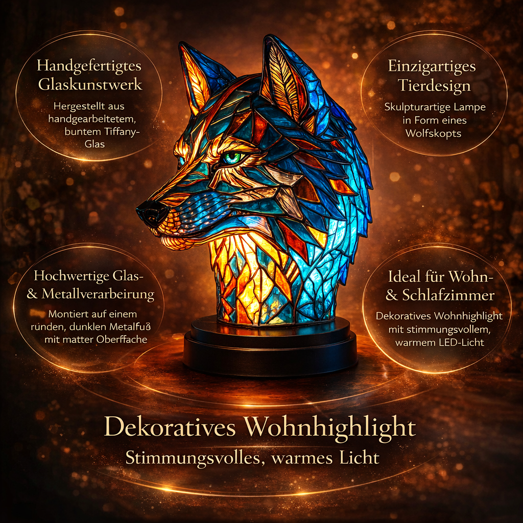 Künstlerische Tischlampe aus Glas mit Tiermotiven