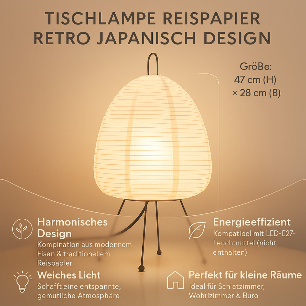 Elegante Tischleuchte im japanischen Stil aus hochwertigem Papier