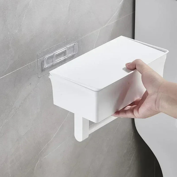 Toilettenpapierhalter mit Regal | Bohrfreie Wandmontage | Klebehalterung