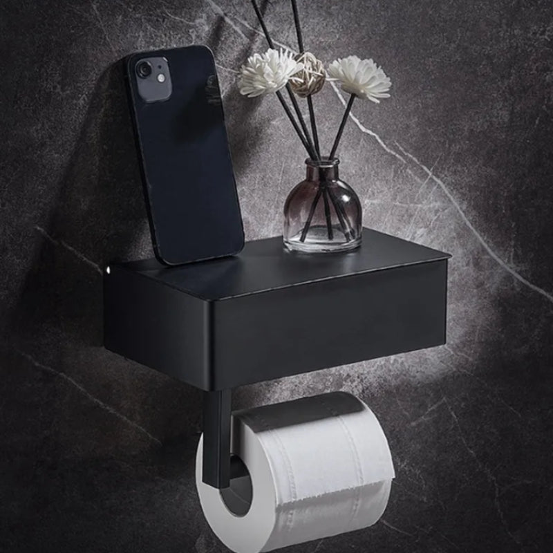 Toilettenpapierhalter mit Regal | Bohrfreie Wandmontage | Klebehalterung