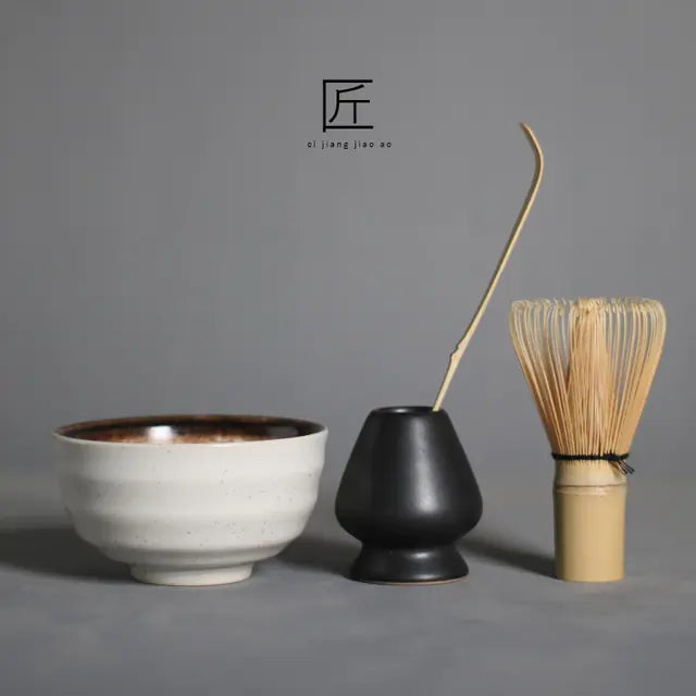 Zenmatcha Teezubehör Set – Komplettes Geschenkset mit Bambusbesen und Schale