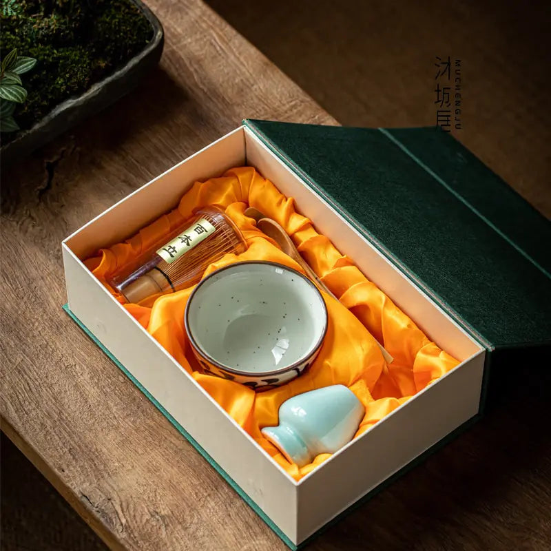 Zenmatcha Teezubehör Set – Komplettes Geschenkset mit Bambusbesen und Schale