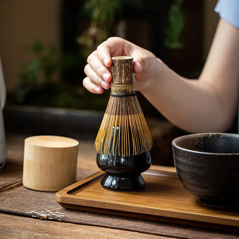 Zenmatcha Teezubehör Set – Komplettes Geschenkset mit Bambusbesen und Schale