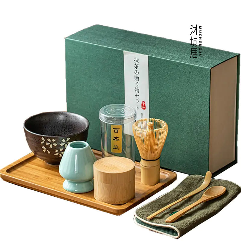 Zenmatcha Teezubehör Set – Komplettes Geschenkset mit Bambusbesen und Schale