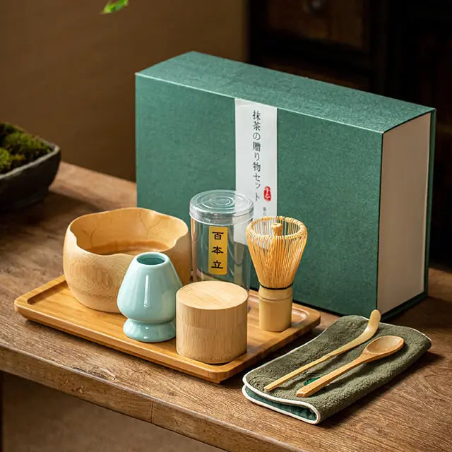 Zenmatcha Teezubehör Set – Komplettes Geschenkset mit Bambusbesen und Schale