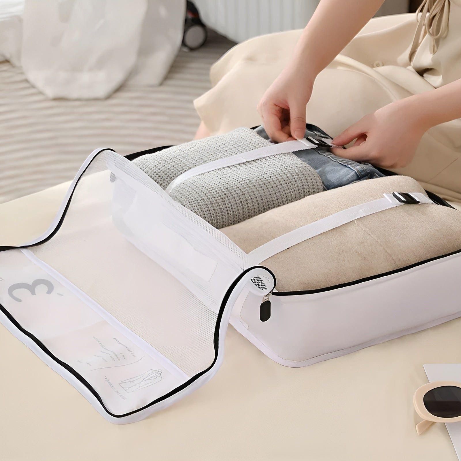 PackSmart | 7-teiliges Set für Reiseorganisationswürfel – Leichte Kompressionsbeutel für Koffer & Gepäck