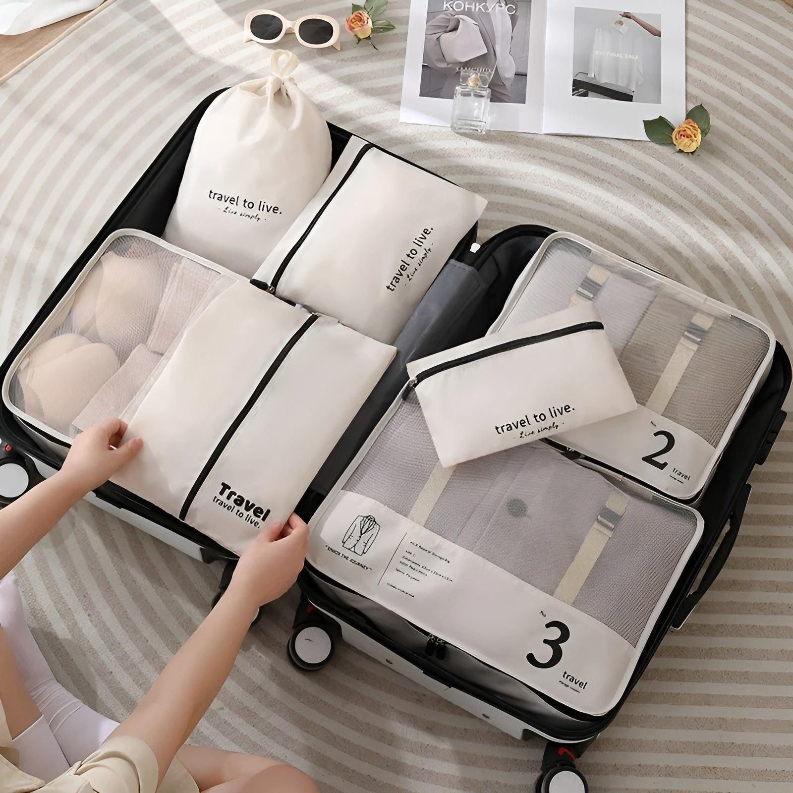 PackSmart | 7-teiliges Set für Reiseorganisationswürfel – Leichte Kompressionsbeutel für Koffer & Gepäck