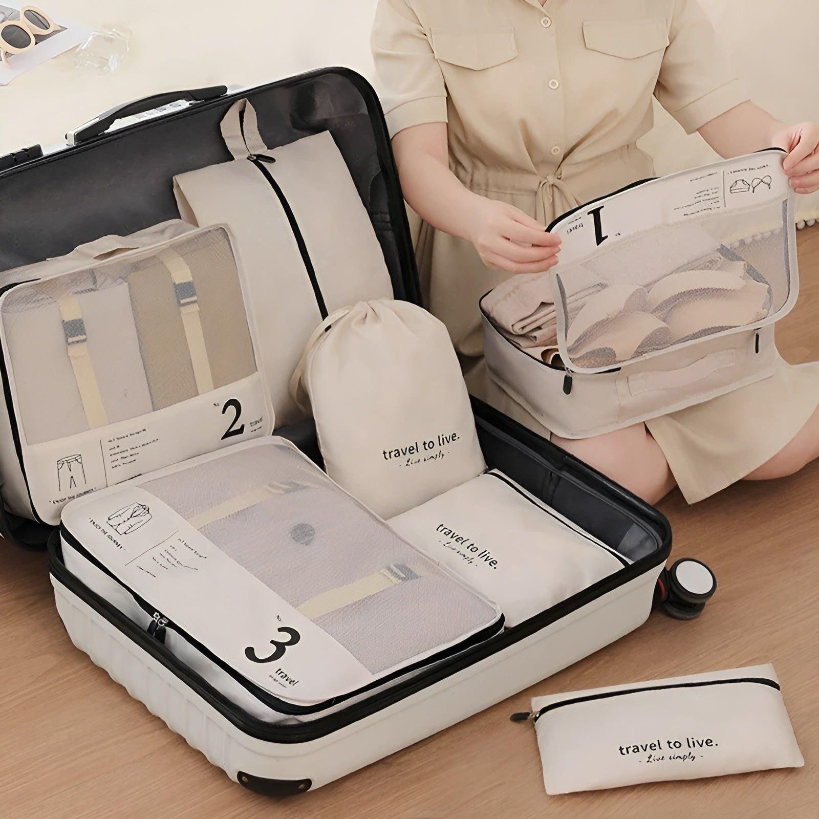 PackSmart | 7-teiliges Set für Reiseorganisationswürfel – Leichte Kompressionsbeutel für Koffer & Gepäck