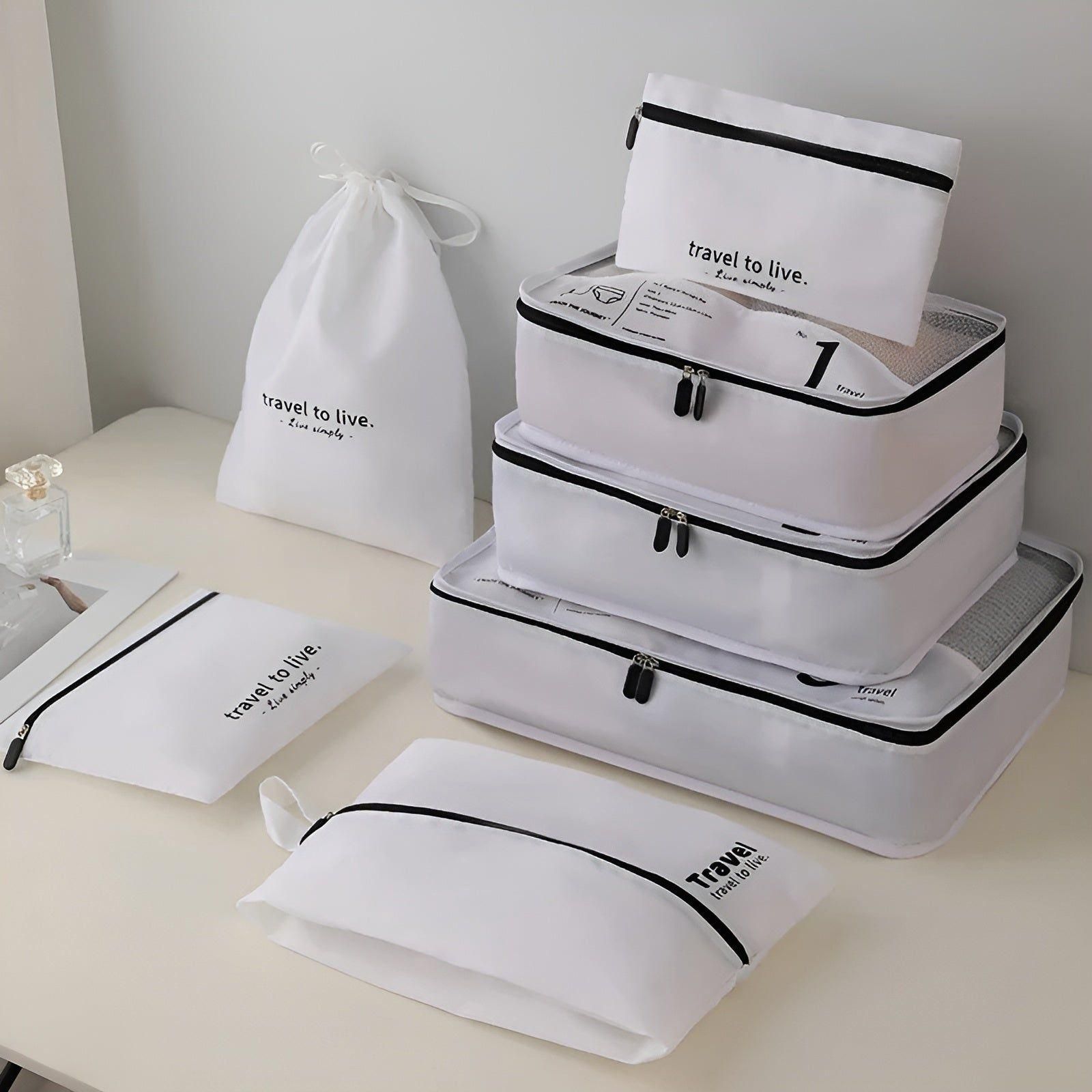 PackSmart | 7-teiliges Set für Reiseorganisationswürfel – Leichte Kompressionsbeutel für Koffer & Gepäck