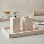 Elegant Bathroom Accessory Set – Soap Dispenser, Toothbrush Holder & Tray Made of Natural Stone