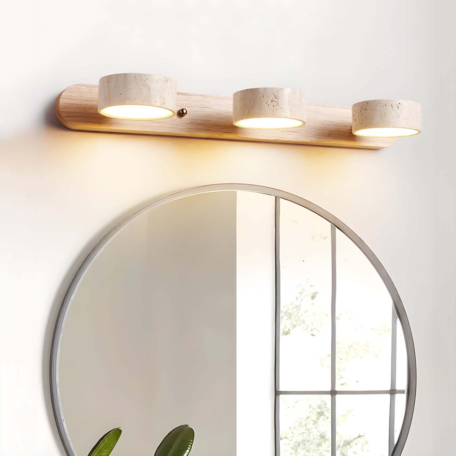 Elegante Wandlampe aus Travertin und Holz mit LED-Beleuchtung