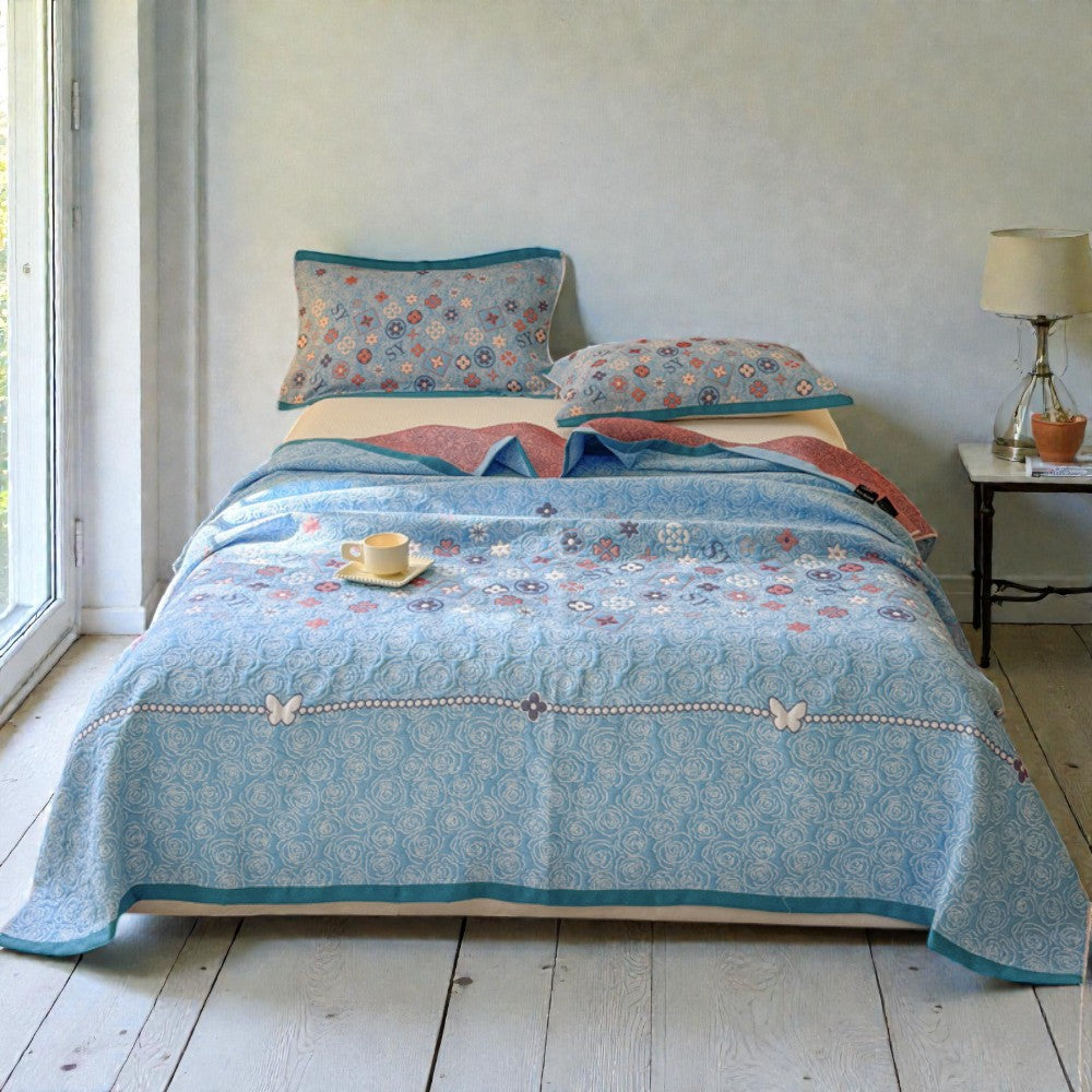 Elegante Blumen-Wurfdecke in Türkis