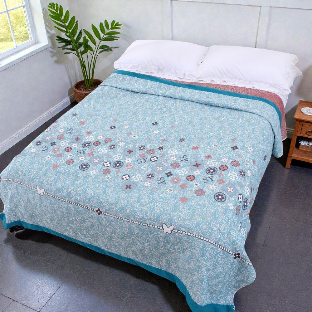 Elegante Blumen-Wurfdecke in Türkis