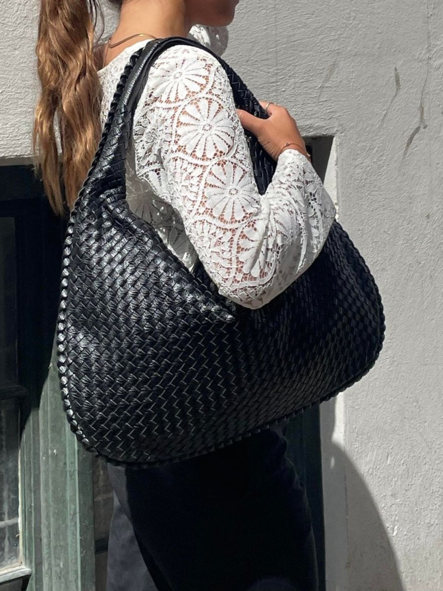 Elegante Umhängetasche aus geflochtenem Leder mit sicherem Reißverschluss