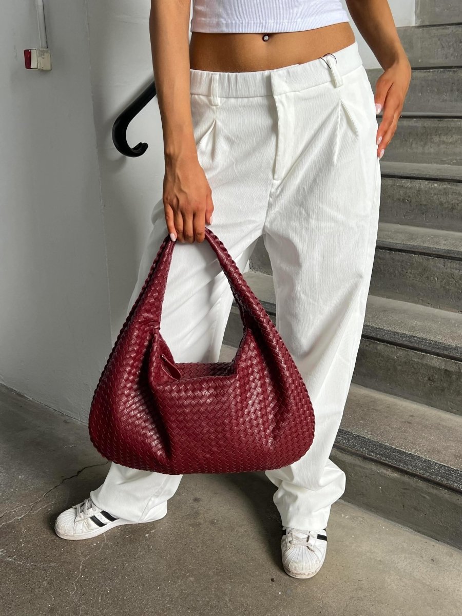 Elegante Umhängetasche aus geflochtenem Leder mit sicherem Reißverschluss