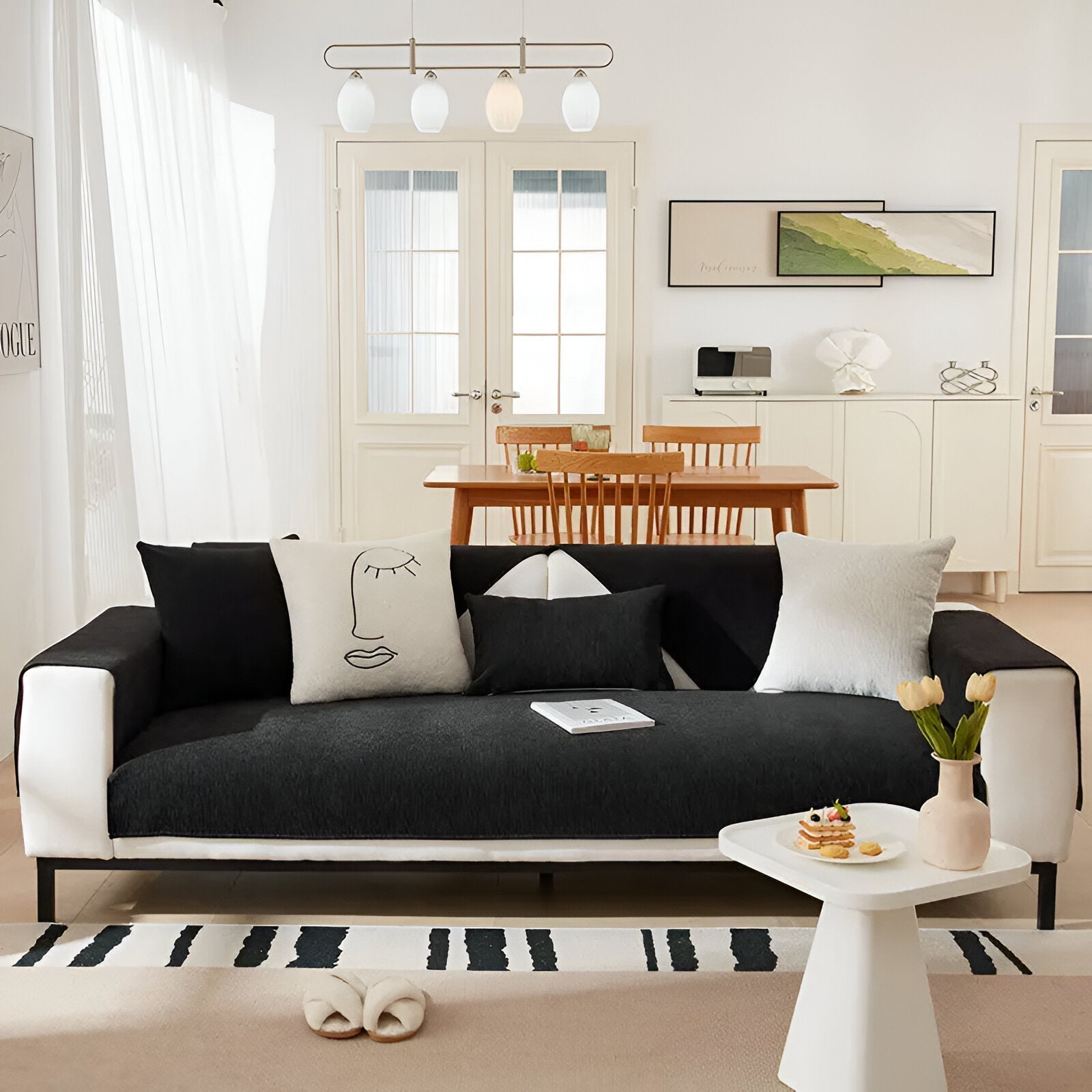 Stylish Chenille Sofa Cover with Non-Slip Backing