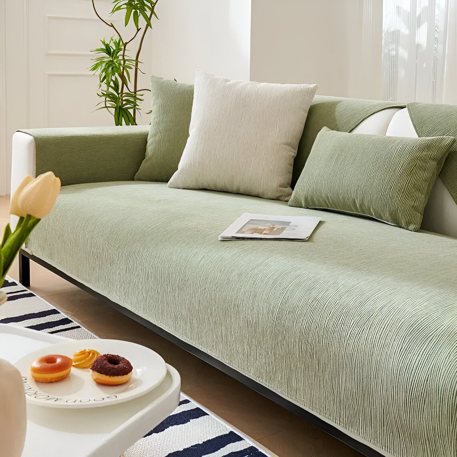 Stylish Chenille Sofa Cover with Non-Slip Backing