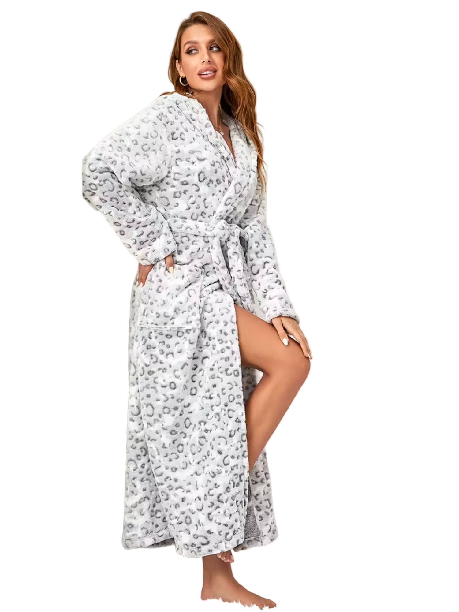 Eleganter Fleece-Bademantel mit Leopardenmuster – Warm und Gemütlich