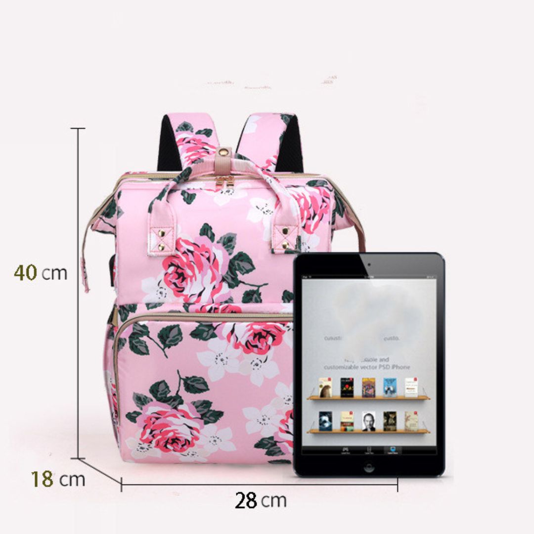 Wickeltasche mit Blumenmuster – Faltbares Moskitonetz für Mütter