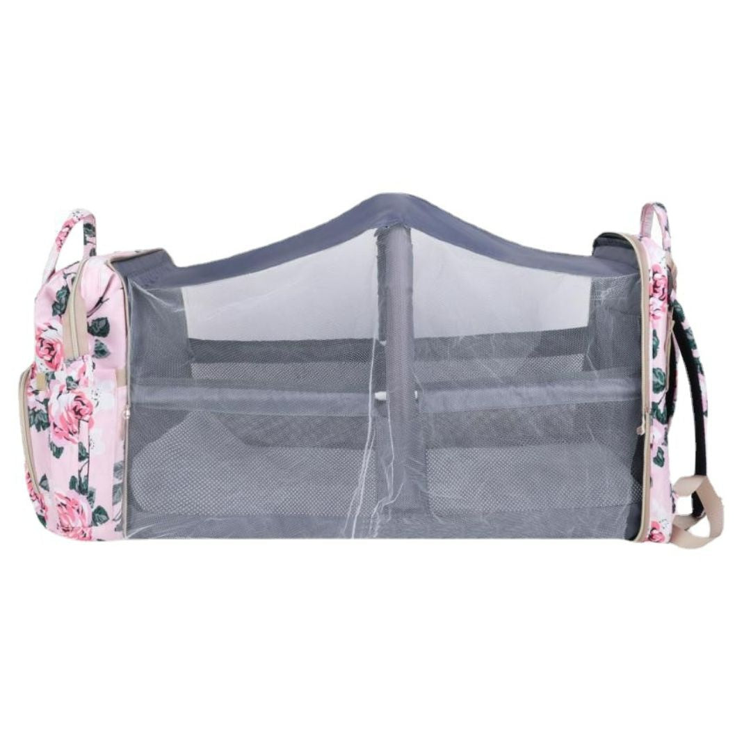 Wickeltasche mit Blumenmuster – Faltbares Moskitonetz für Mütter
