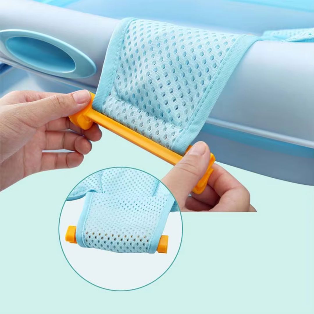Knickbare Babybadewanne mit rutschfestem Sitz und Sicherheitsgurt