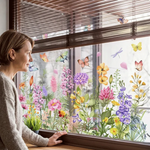 Bunte Fensteraufkleber mit Blumen- und Schmetterlingsmotiven