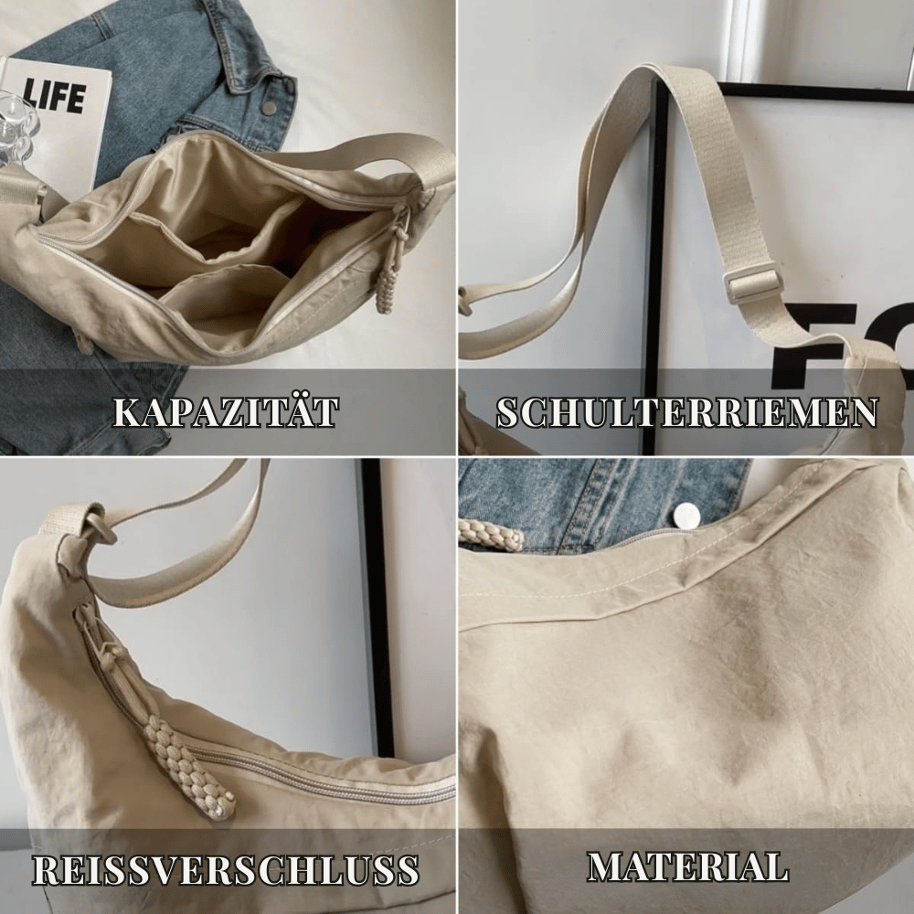 Leichte Schultertasche aus strapazierfähigem Nylon mit intelligenter Fächeraufteilung